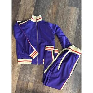 Y2K Victorious Purple Track Suit with Red and Cream Stripe Accents Womens Small
